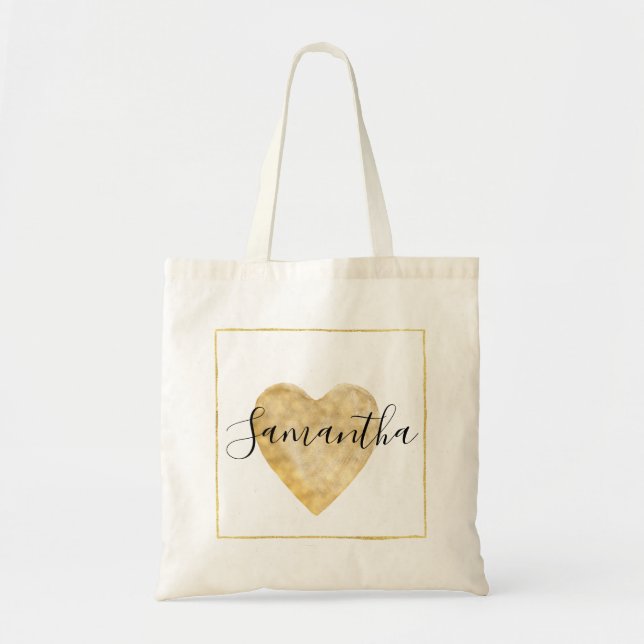 Tote Bag Coeur d'aquarelle d'or (Devant)