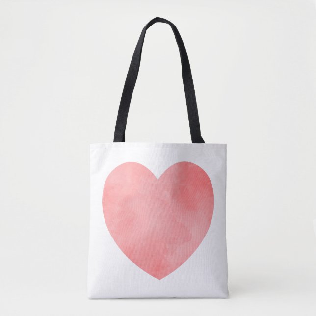 Tote Bag Coeur d'aquarelle rose motif (Devant)