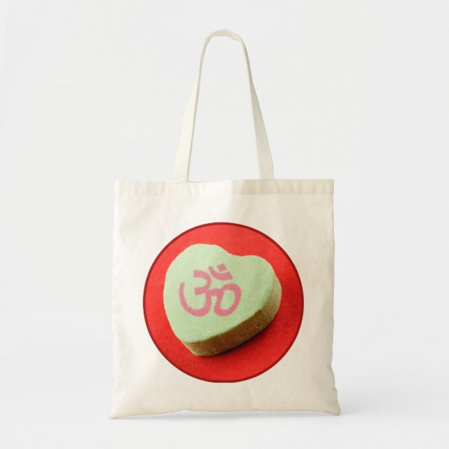 Tote Bag Coeur de bonbons vert avec symbole Om (Devant)