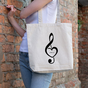 Tote Bag Cœur de clé de sol Note de musique Personnalisé