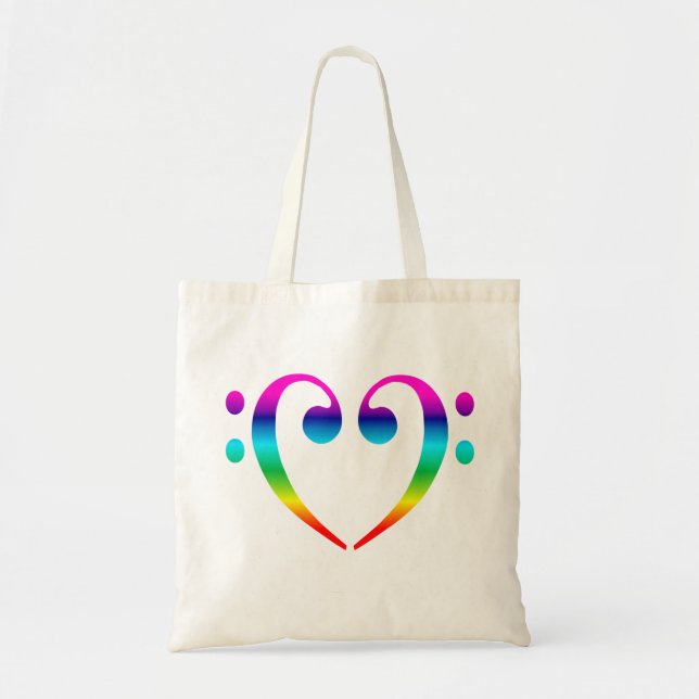 Tote Bag Coeur de clef basse d'arc-en-ciel (Devant)
