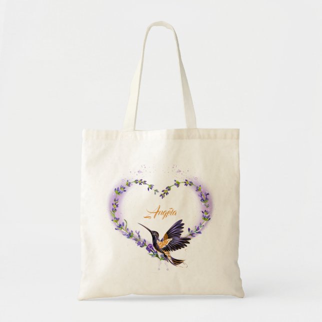 Tote Bag Coeur de colibri pourpre personnalisé (Devant)