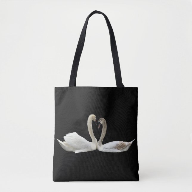 Tote Bag Coeur de cygnes - fourre-tout noir (Devant)