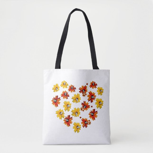 Tote Bag Coeur de fleurs avec papillons - Design romantique (Devant)
