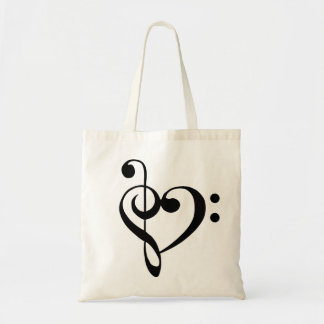 Tote Bag Coeur de musique Treble basse Clef Heart - Noir