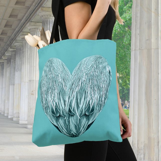 Tote Bag Coeur de plumes dans vert tendre (Créateur téléchargé)
