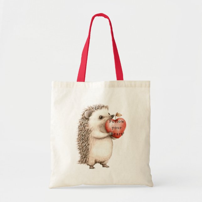 Tote Bag Coeur de pomme de hérisson mignon (Devant)