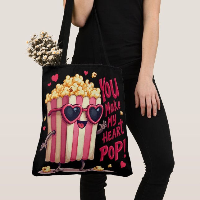 Tote Bag Cœur de Popcorn Design de la Saint-Valentin Pop (De près)
