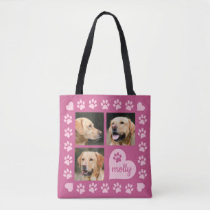 Tote Bag Coeur de rose de nom de chien de collage de 3