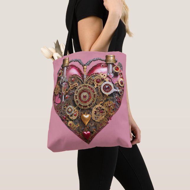 Tote Bag Cœur de Streampunk Rubis Saint Valentin (De près)