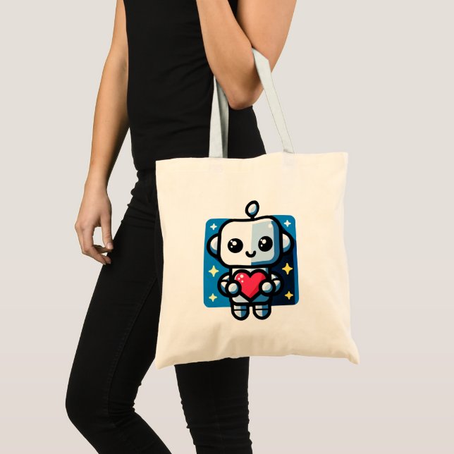 Tote Bag Coeur de tenue de robot mignon - Amour adorable et (Devant (produit))