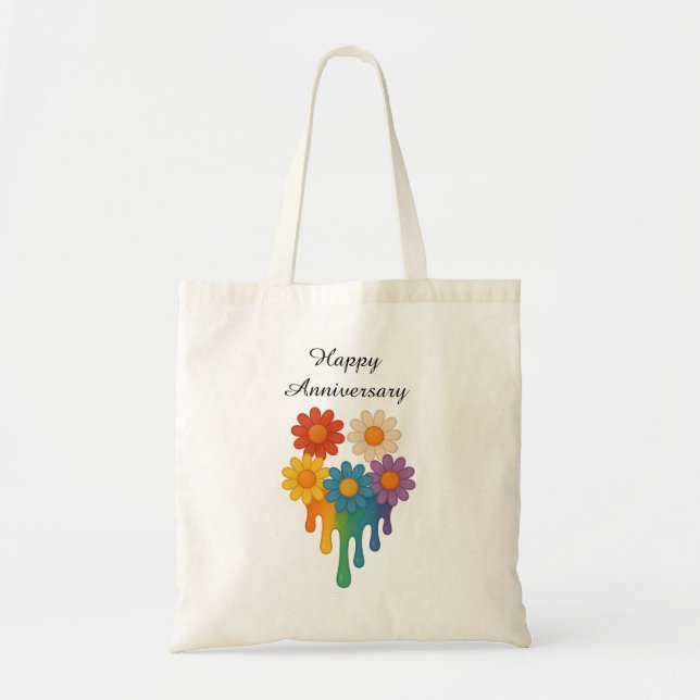 Tote Bag Coeur des fleurs arc-en-ciel - Joyeux anniversaire (Devant)