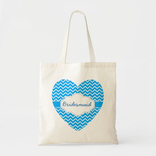 Tote Bag Coeur des Monogrammes de Blue Chevron avec ruban A (Devant)