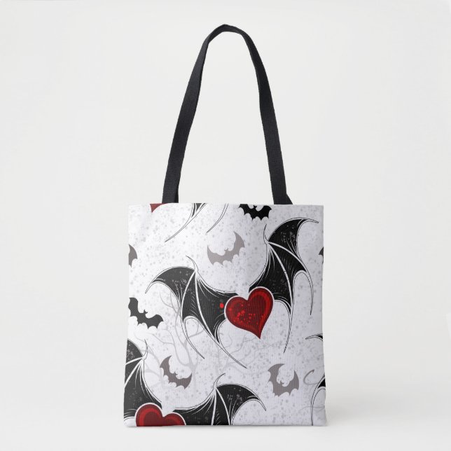 Tote Bag Coeur d'Halloween avec ailes de chauve-souris noir (Devant)