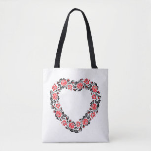 Tote Bag Coeur d'origine des fleurs de roses rouges de poin