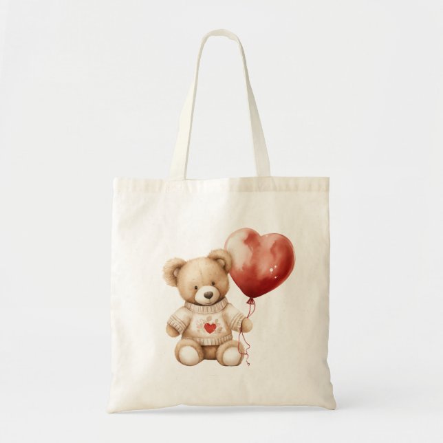 Tote Bag Coeur d'ours doux et en peluche (Devant)