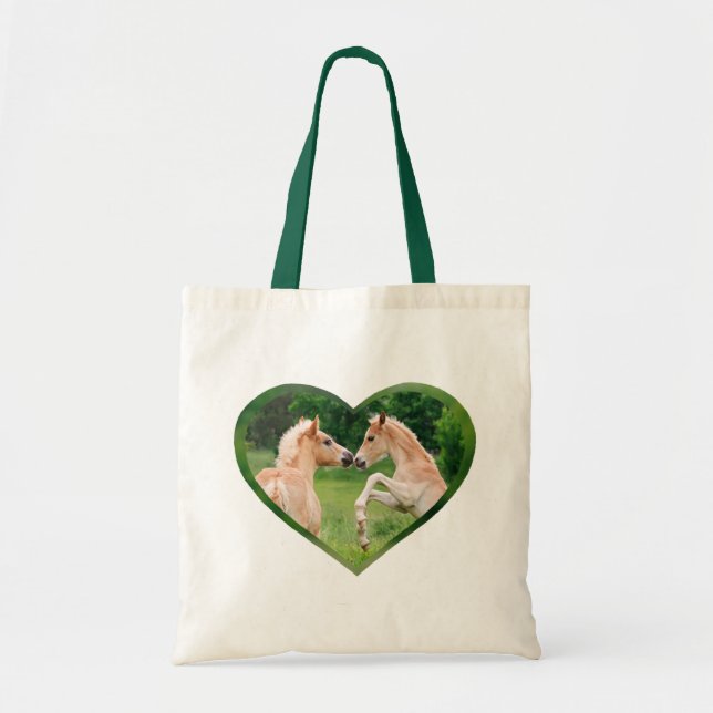 Tote Bag Coeur drôle mignon d'amis de poulains de chevaux (Devant)