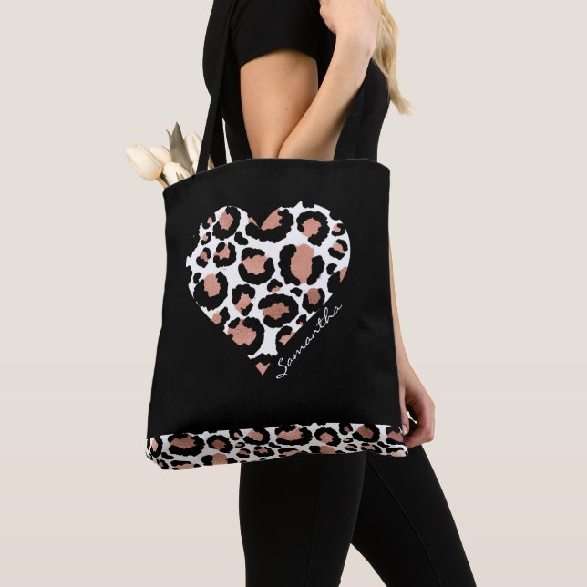 Tote Bag Cœur élégant de léopard noir (De près)