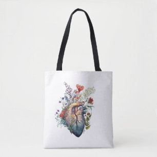 Tote Bag Coeur envahi de fleurs (découpé) - anatomie