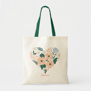 Tote Bag Coeur et amour floraux rose