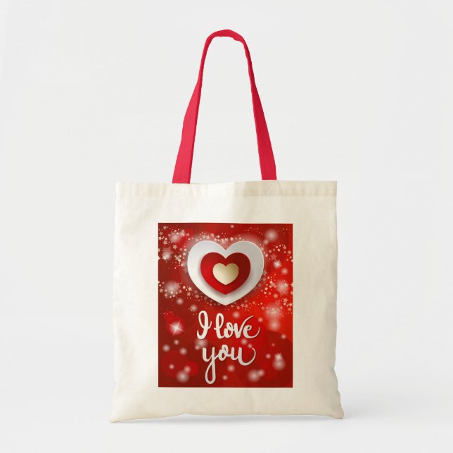 Tote Bag Coeur et étoiles en rouge (Devant)