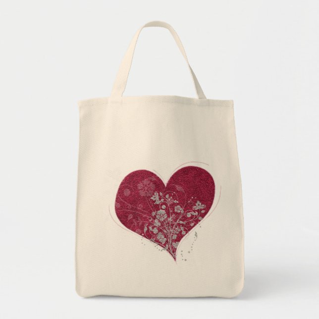 Tote Bag Coeur et fleurs Fourre-tout (Devant)
