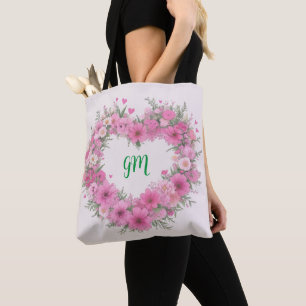 Tote Bag Coeur floral rose personnalisé