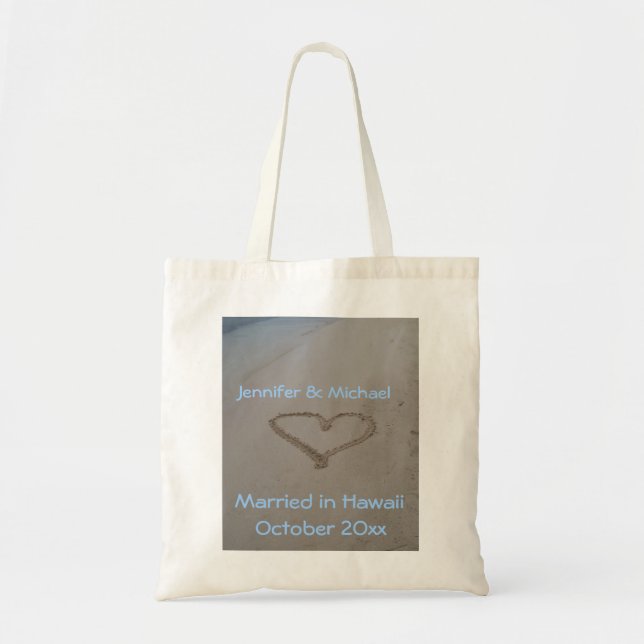 Tote Bag Coeur hawaïen de mariage en sable (Devant)