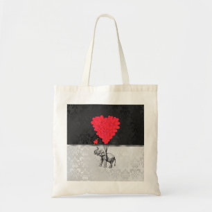 Tote Bag Coeur mignon d'éléphant et d'amour sur le gris