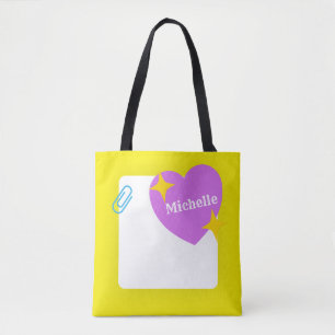 Tote Bag Coeur mou pourpre avec nom Customisé