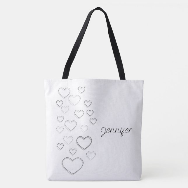 Tote Bag Coeur noir et blanc (Devant)