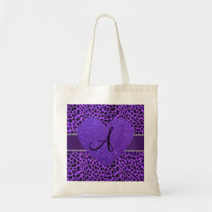 Tote Bag Coeur pourpre de léopard de monogramme