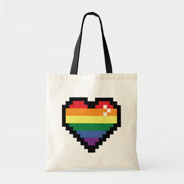 Tote Bag Coeur Rainbow Pixel (Devant)