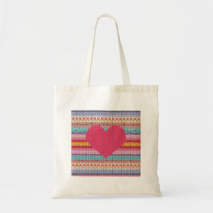 Tote Bag Cœur rétro arc-en-ciel en fausse laine tricotée po