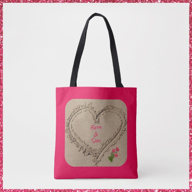 Tote Bag Coeur Romantique Dans La Fourre-tout De Sable (Créateur téléchargé)
