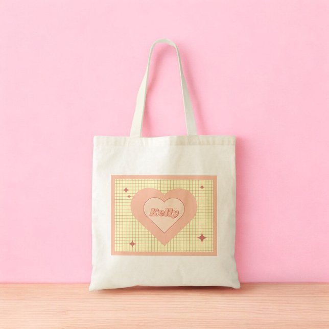 Tote Bag Coeur rose À damiers Motif Saint Valentin (Pink Heart Checkered Pattern Valentine's Day Tote Bag)