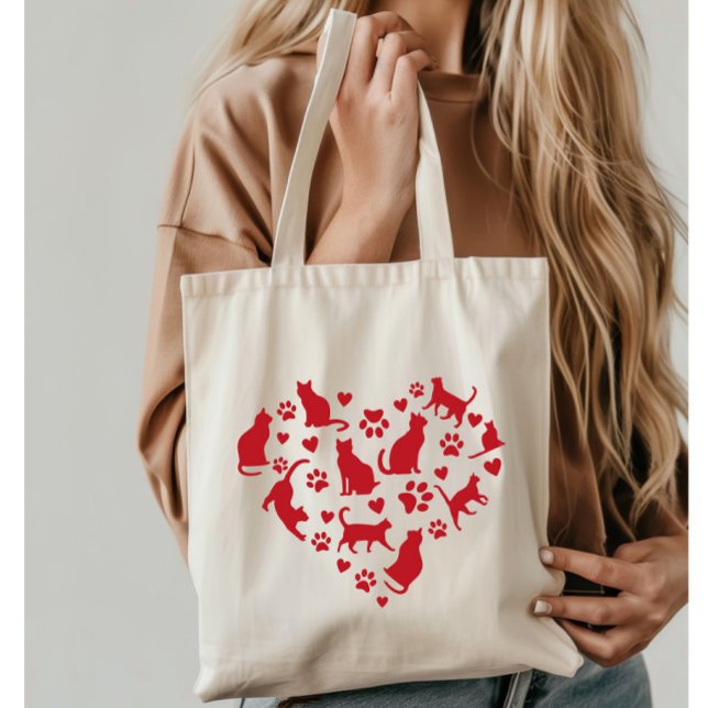 Tote Bag Coeur rouge Amoureux des chats des chats (Créateur téléchargé)