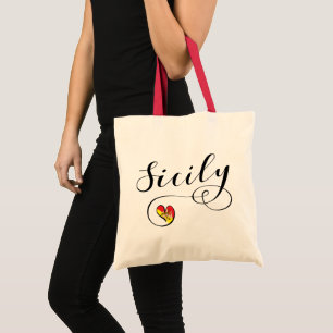 Tote Bag Coeur sicilien de drapeau, j'aime la Sicile