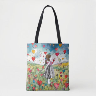 Tote Bag Coeurs aquarelle et petite fille