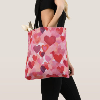 Tote Bag Cœurs aquarelle rose et rouge Coquette romantique