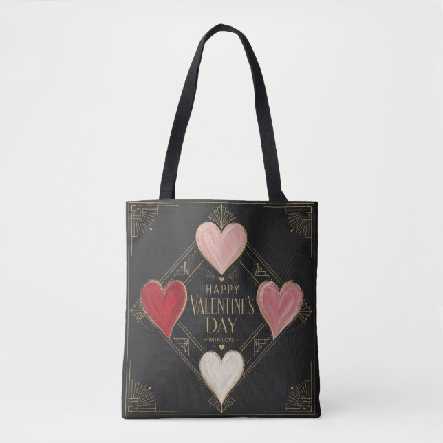 Tote Bag Cœurs Art Déco de passion (Devant)