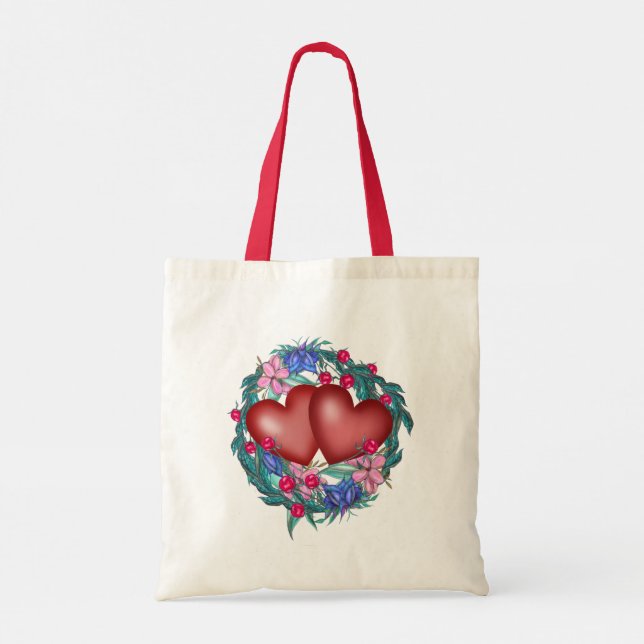 Tote Bag Coeurs avec couronne de fleurs (Dos)