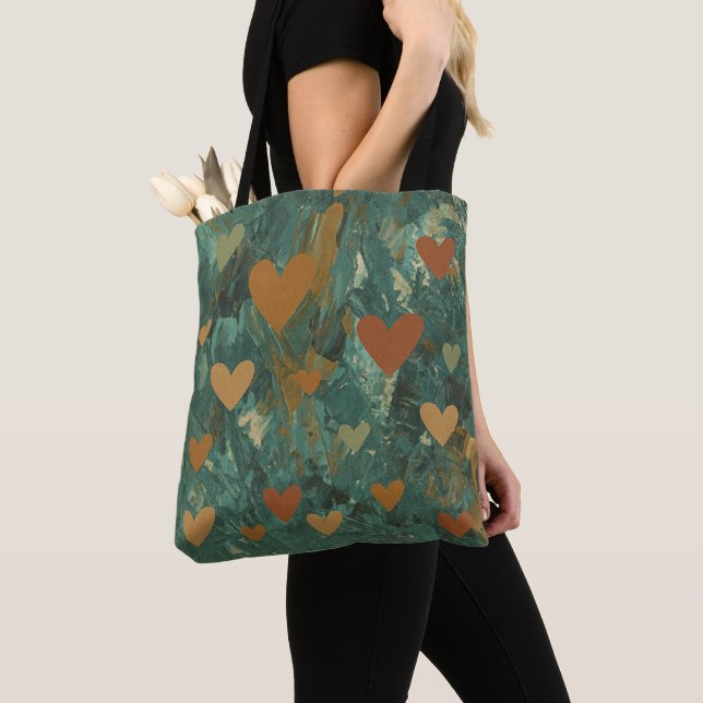Tote Bag Cœurs Bohos Abstraits Verts   (De près)