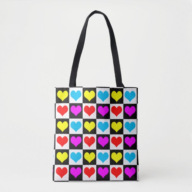 Tote Bag Coeurs d'amour colorés Bloc géométrique Imprimer (Devant)