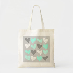 Tote Bag Coeurs d'amour gris menthe mignonne
