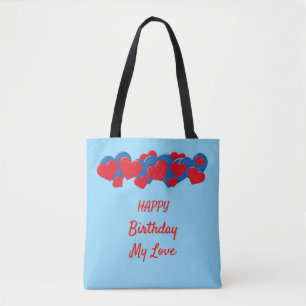 Tote Bag Coeurs d'amour rouge et bleu sur arrière - plan bl