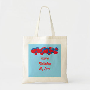 Tote Bag Coeurs d'amour rouge et bleu sur arrière - plan bl