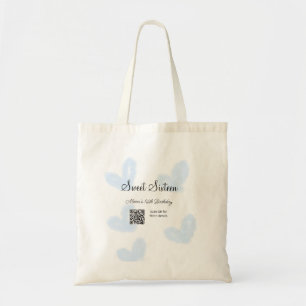 Tote Bag Coeurs d'aquarelle bleu QR Sweet sixteen anniversa