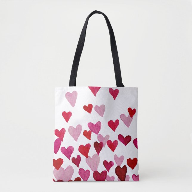 Tote Bag Coeurs d'aquarelle de la Saint-Valentin - rose (Devant)