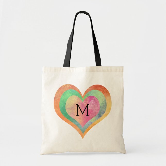 Tote Bag Coeurs d'aquarelle Monogram Pastel (Devant)